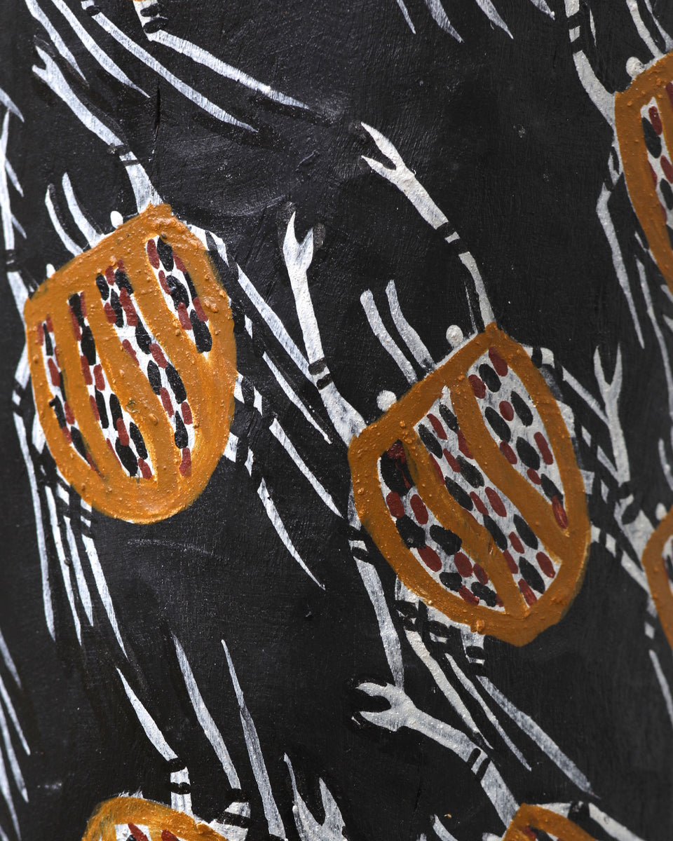 Aboriginal Artwork by Datjuluma Guyula Caroline, Gunyan, Pair of Larrakitj 268cm