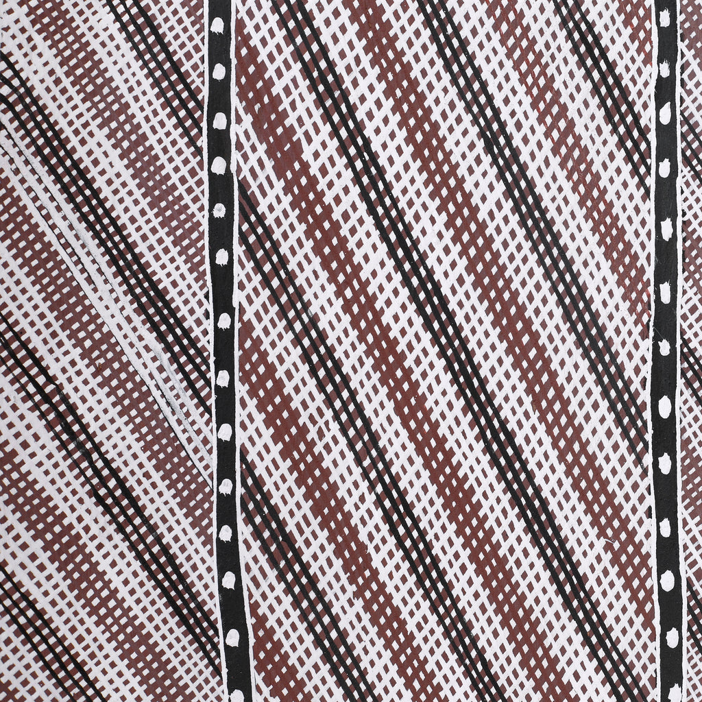 Aboriginal Artwork by Balang David Brian, Man-ngalinj (bush potato), 117x51cm Bark