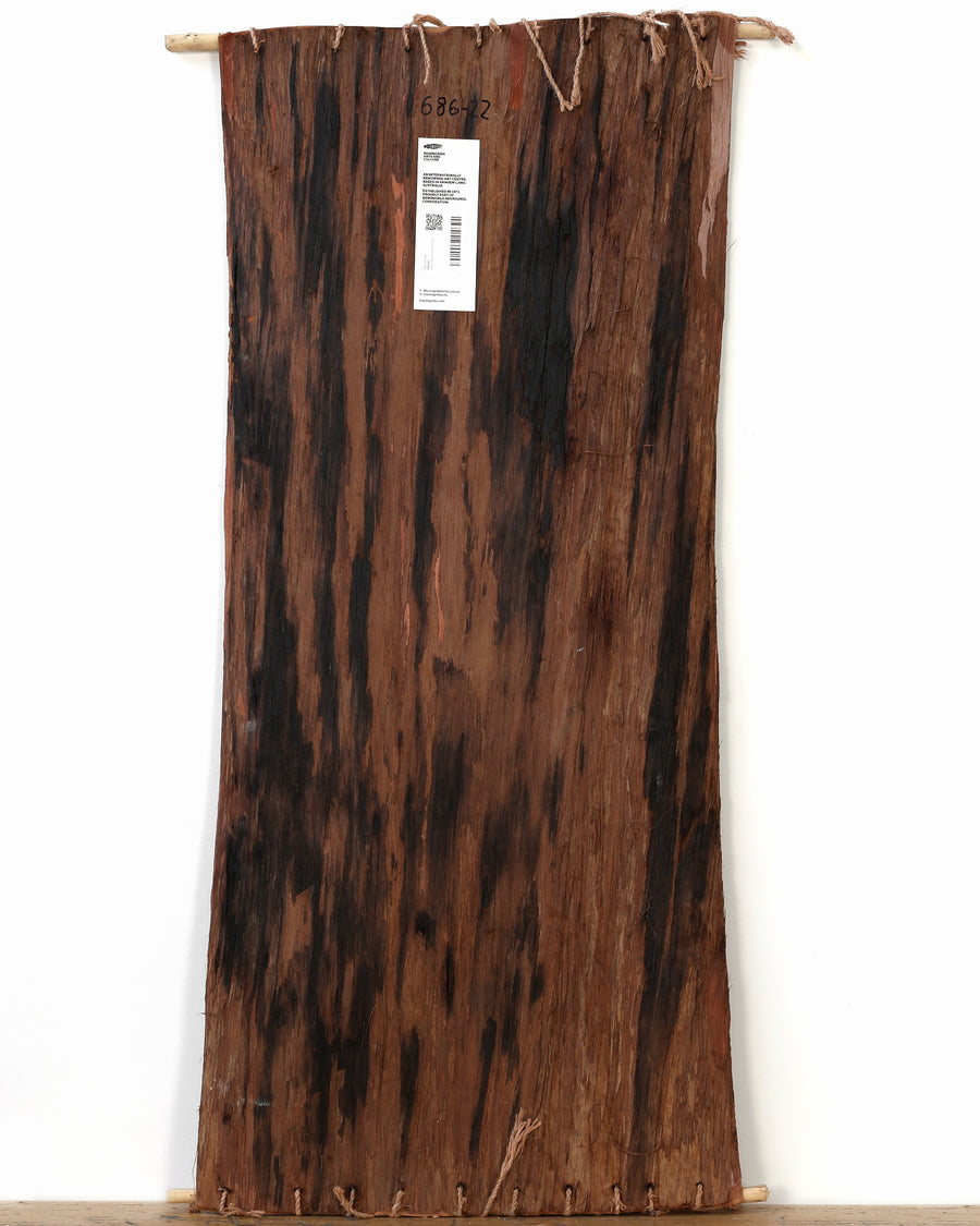 Aboriginal Artwork by Balang David Brian, Man-ngalinj (bush potato), 117x51cm Bark