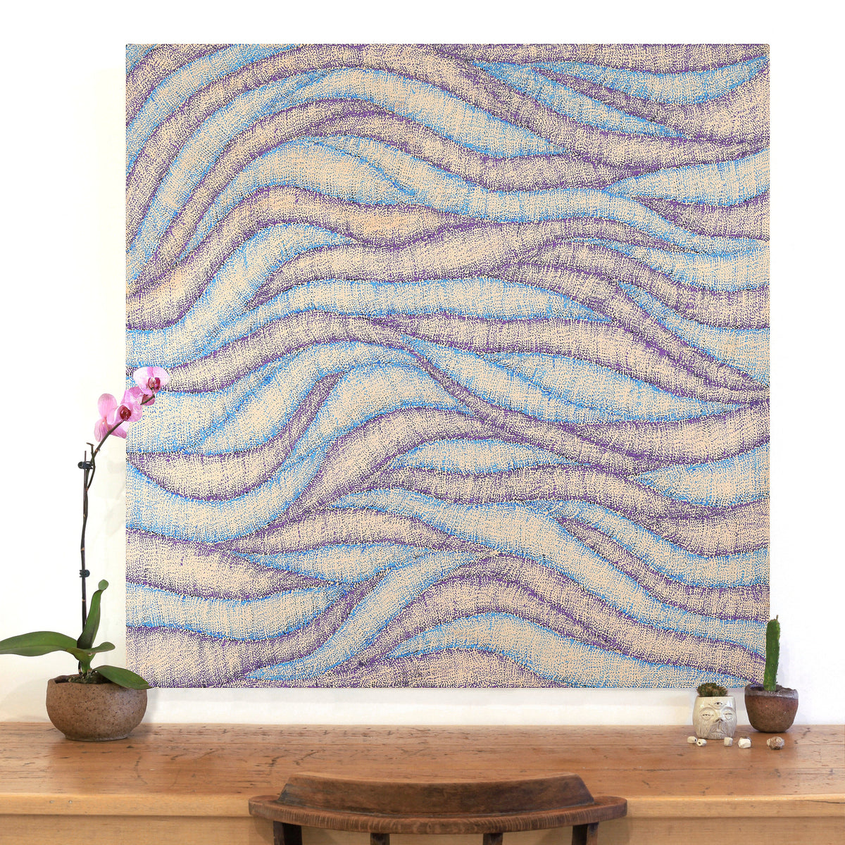 Aboriginal Artwork by Debbie Napaljarri Brown, Wanakiji Jukurrpa (Bush Tomato Dreaming), 107x107cm