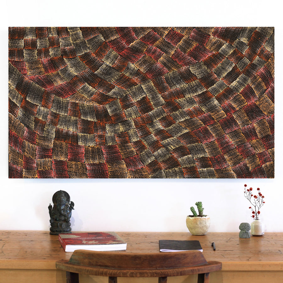 Aboriginal Artwork by Debbie Napaljarri Brown, Wanakiji Jukurrpa (Bush Tomato Dreaming), 107x61cm