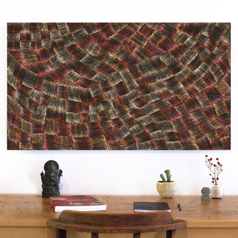 Aboriginal Artwork by Debbie Napaljarri Brown, Wanakiji Jukurrpa (Bush Tomato Dreaming), 107x61cm