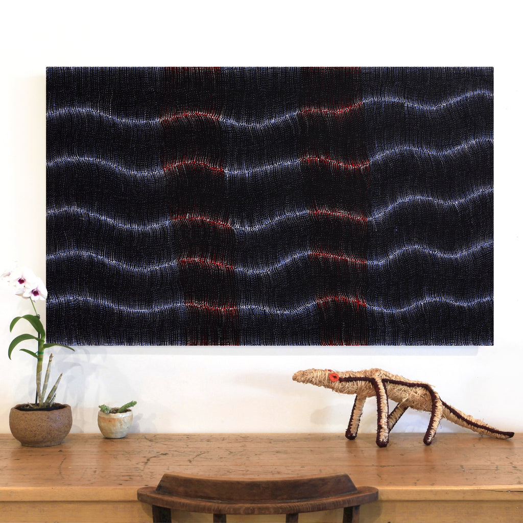 Aboriginal Artwork by Debbie Napaljarri Brown, Wanakiji Jukurrpa (Bush Tomato Dreaming), 122x76cm