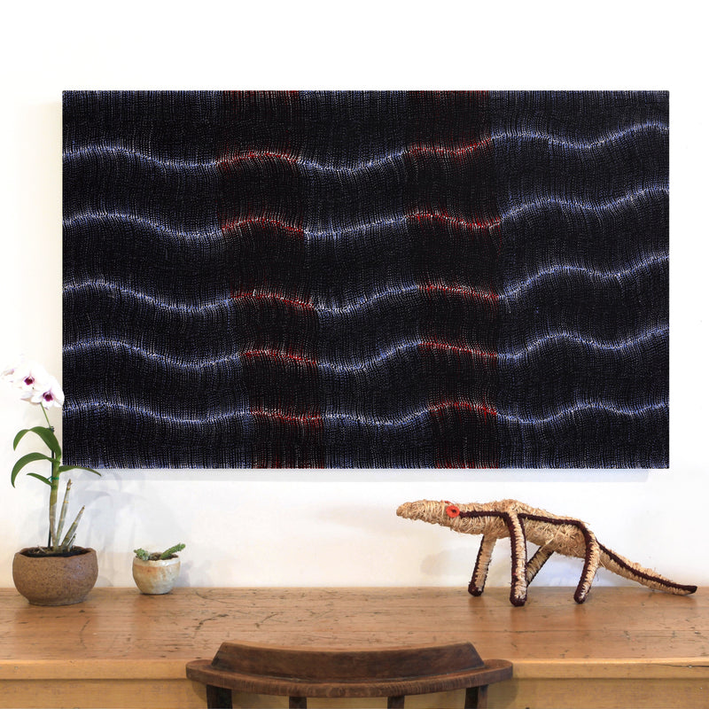 Aboriginal Artwork by Debbie Napaljarri Brown, Wanakiji Jukurrpa (Bush Tomato Dreaming), 122x76cm
