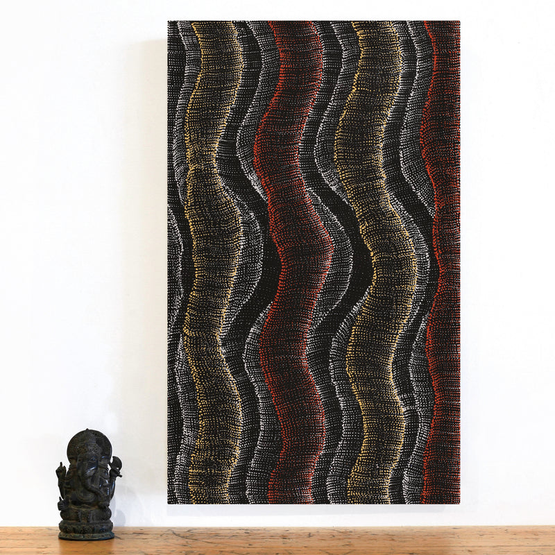 Aboriginal Artwork by Debbie Napaljarri Brown, Wanakiji Jukurrpa (Bush Tomato Dreaming), 76x46cm
