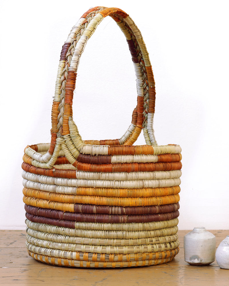 Aboriginal Artwork by Deborah Wurrkidj, Coil Basket, 45x30x29cm