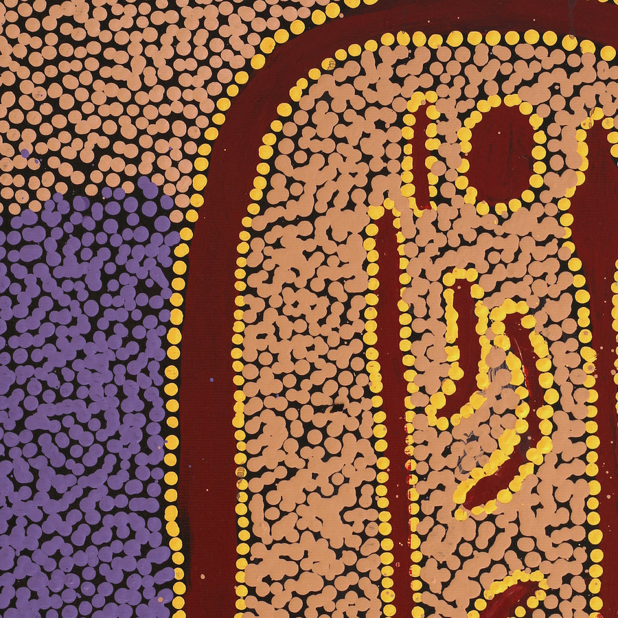 Aboriginal Artwork by Denny Jampijinpa Frank, Wati-jarra Jukurrpa (Two Men Dreaming), 50x40cm