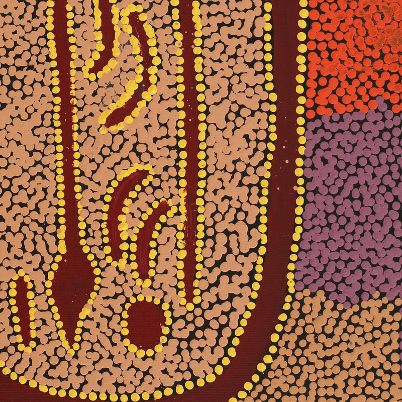 Aboriginal Artwork by Denny Jampijinpa Frank, Wati-jarra Jukurrpa (Two Men Dreaming), 50x40cm