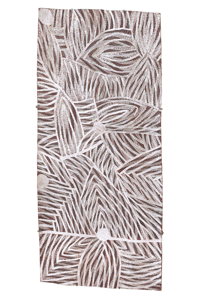 Aboriginal Artwork by Dhuwarrwarr Marika, Yambirrpa, 144x64cm Bark