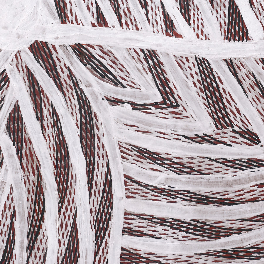 Aboriginal Artwork by Dhuwarrwarr Marika, Yambirrpa, 144x64cm Bark