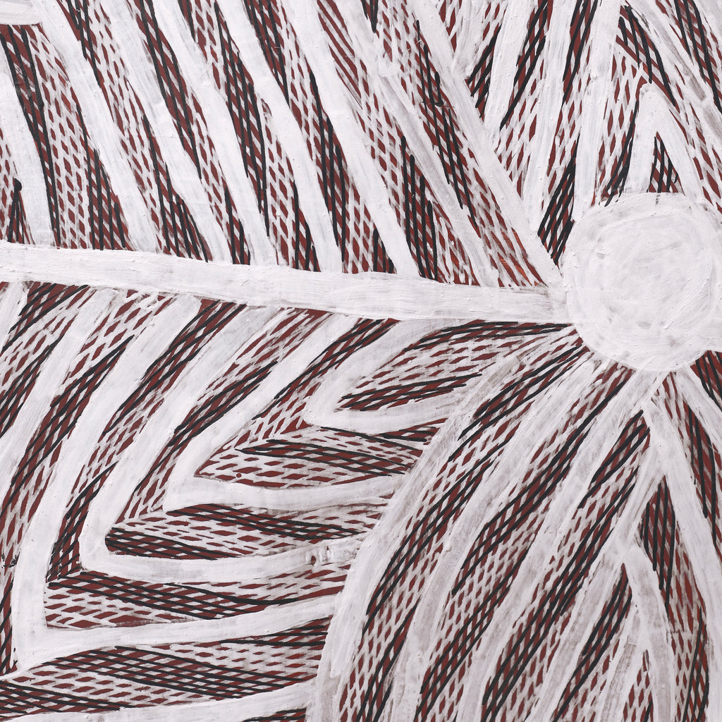 Aboriginal Artwork by Dhuwarrwarr Marika, Yambirrpa, 144x64cm Bark