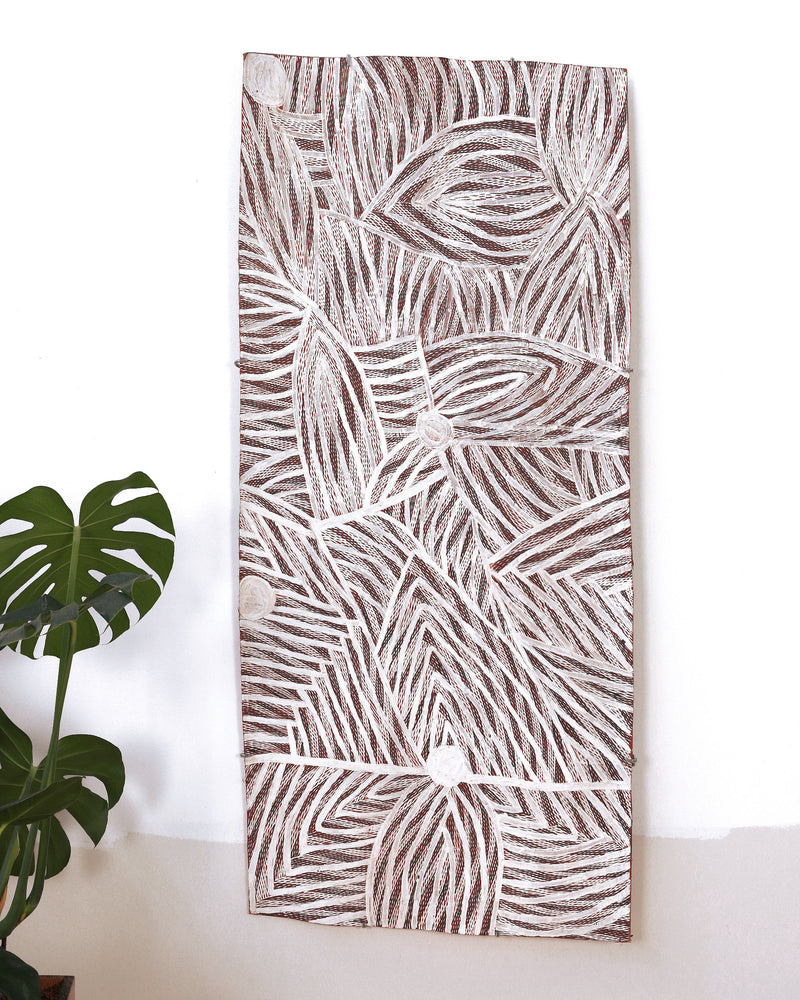 Aboriginal Artwork by Dhuwarrwarr Marika, Yambirrpa, 144x64cm Bark
