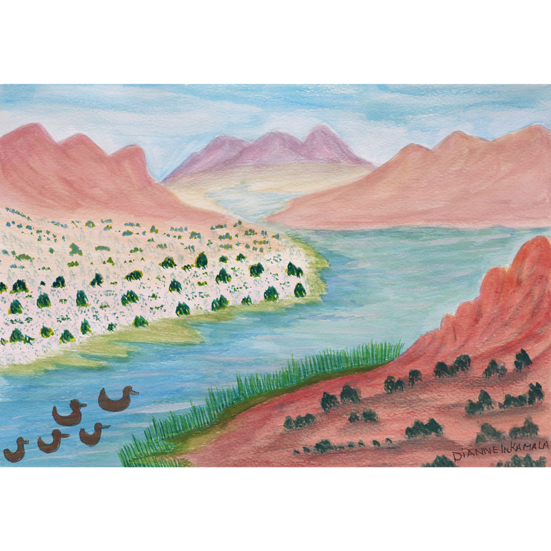 Aboriginal Artwork by Dianne Inkamala, Tjoritja (West MacDonnell Ranges) 39.5x27.5cm