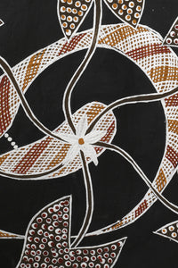 Aboriginal Artwork by Djul’djul Gurruwiwi Susan Wunuŋmurra, Witij - Rainbow Serpent, 96x48cm Bark