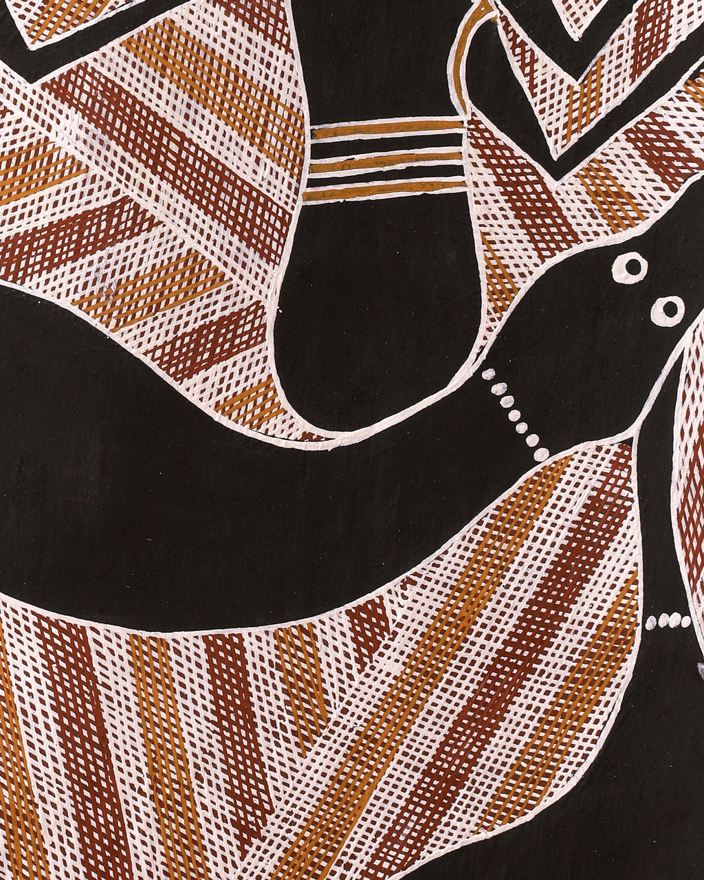 Aboriginal Artwork by Djul’djul Gurruwiwi Susan Wunuŋmurra, Djaykuŋ ga Guḏurrku, 88x49cm Bark