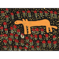 Aboriginal Art by Doreen Chapman, Dingo and Wildflowers 56x40.5cm - ART ARK®