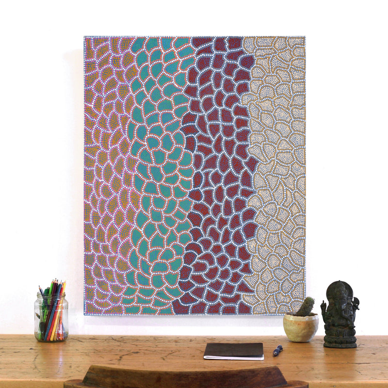 Aboriginal Artwork by Doreen Nampijinpa Tilmouth, Bush Tucker, 76x61cm