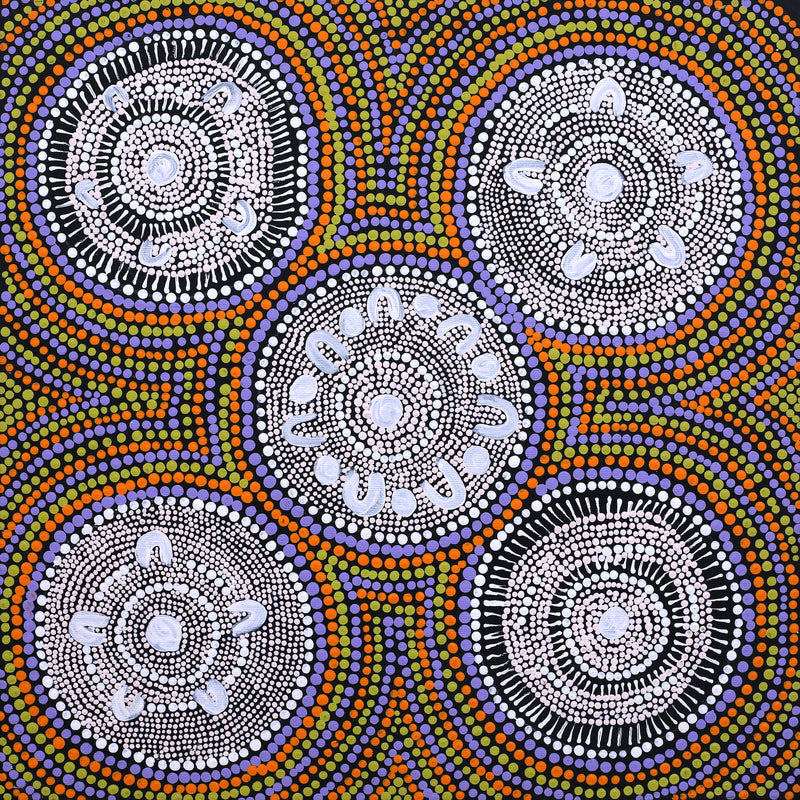 Aboriginal Artwork by Doris Napaljarri Martin, Nguru Yurntumu-wana (Country around Yuendumu), 40x40cm