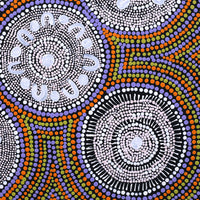Aboriginal Artwork by Doris Napaljarri Martin, Nguru Yurntumu-wana (Country around Yuendumu), 40x40cm