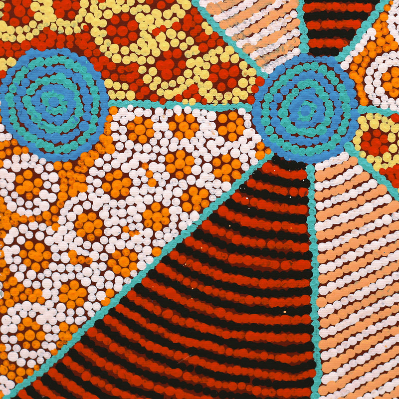 Aboriginal Artwork by Dorothy Napurrurla Dickson, Ngurlu Jukurrpa (Native Seed Dreaming), 30x30cm
