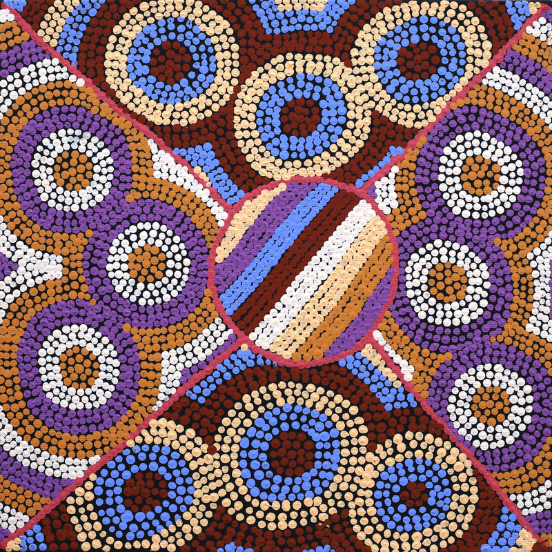 Aboriginal Artwork by Dorothy Napurrurla Dickson, Ngurlu Jukurrpa (Native Seed Dreaming), 30x30cm