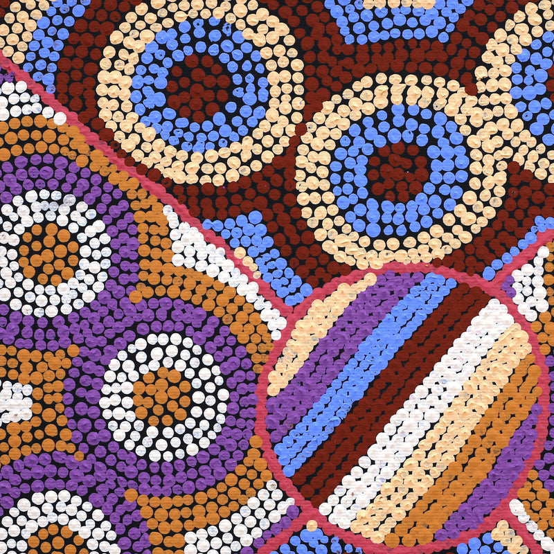 Aboriginal Artwork by Dorothy Napurrurla Dickson, Ngurlu Jukurrpa (Native Seed Dreaming), 30x30cm