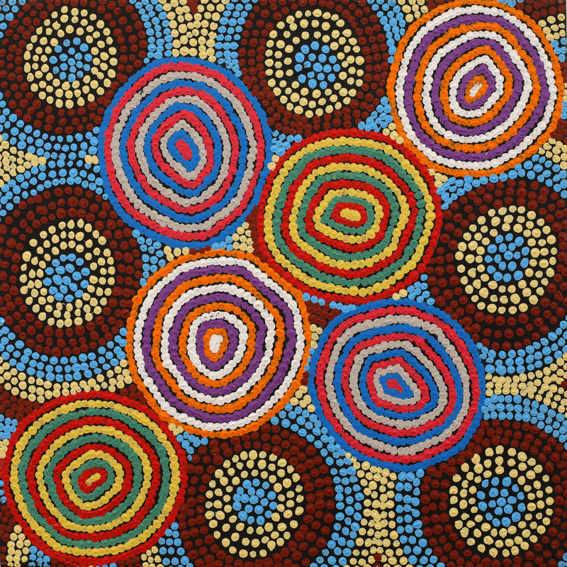 Aboriginal Artwork by Dorothy Napurrurla Dickson, Ngurlu Jukurrpa (Native Seed Dreaming), 30x30cm