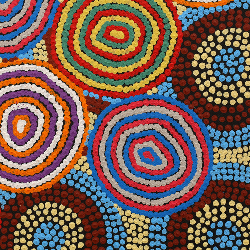 Aboriginal Artwork by Dorothy Napurrurla Dickson, Ngurlu Jukurrpa (Native Seed Dreaming), 30x30cm