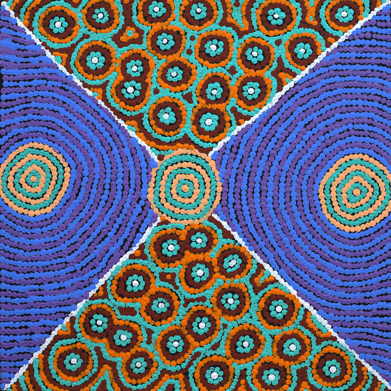 Aboriginal Artwork by Dorothy Napurrurla Dickson, Ngurlu Jukurrpa (Native Seed Dreaming), 30x30cm