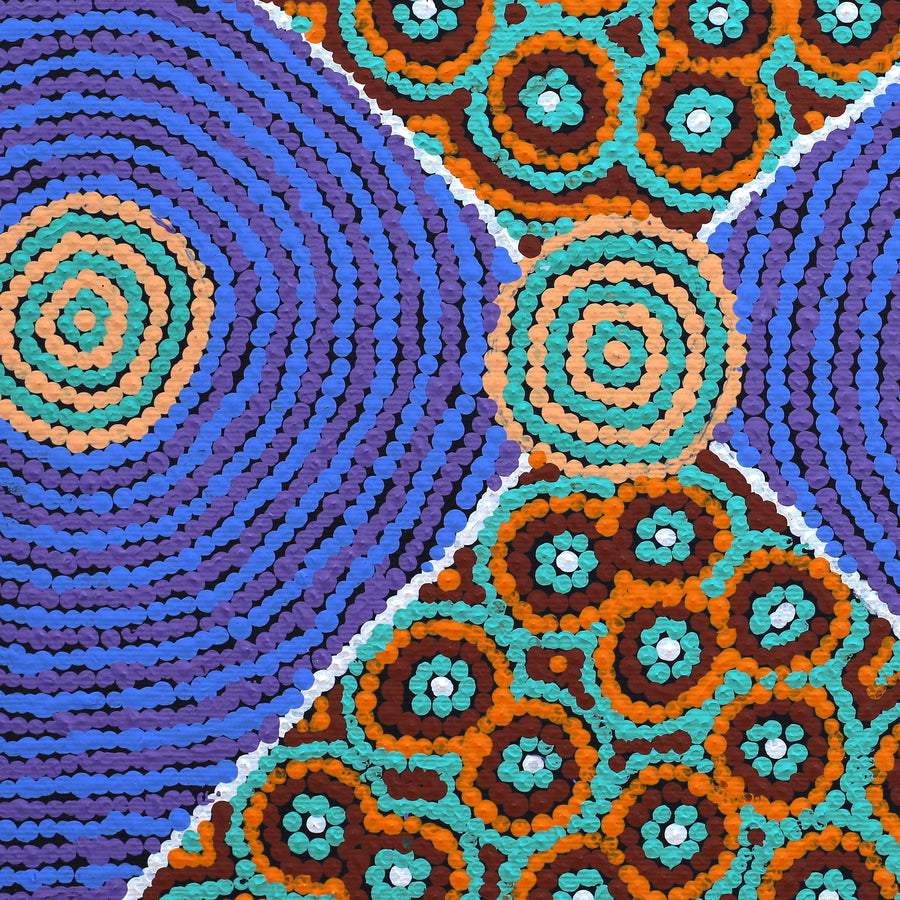 Aboriginal Artwork by Dorothy Napurrurla Dickson, Ngurlu Jukurrpa (Native Seed Dreaming), 30x30cm