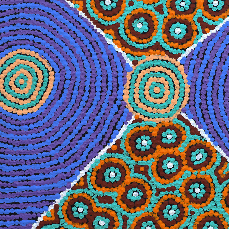 Aboriginal Artwork by Dorothy Napurrurla Dickson, Ngurlu Jukurrpa (Native Seed Dreaming), 30x30cm