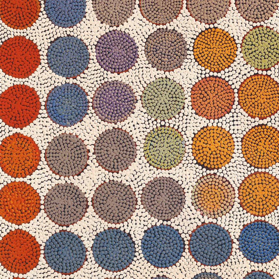 Aboriginal Artwork by Drusilla Nangala Spencer, Watiya-warnu Jukurrpa (Seed Dreaming), 76x76cm