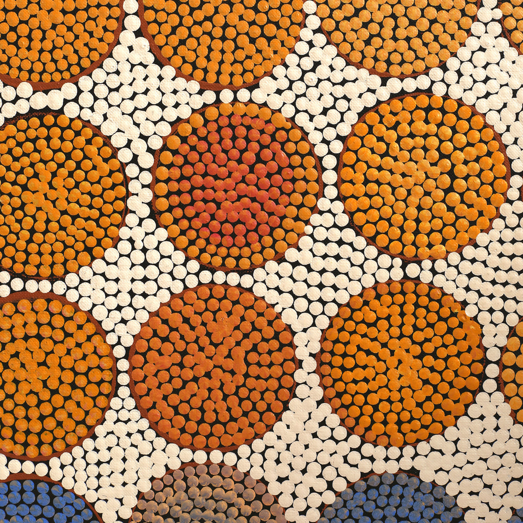 Aboriginal Artwork by Drusilla Nangala Spencer, Watiya-warnu Jukurrpa (Seed Dreaming), 76x76cm