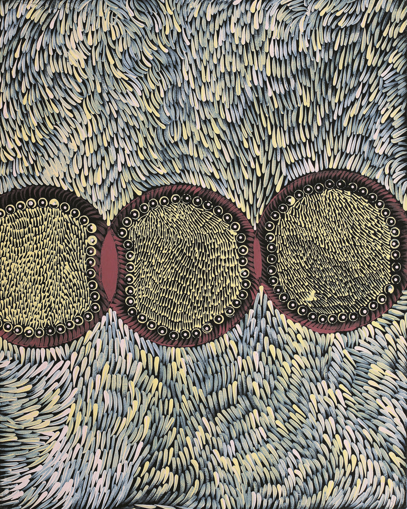 Aboriginal Artwork by Drusilla Nangala Spencer, Watiya-warnu Jukurrpa (Seed Dreaming), 50x40cm - ART ARK®
