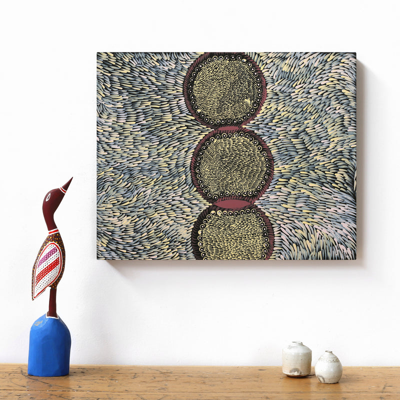 Aboriginal Artwork by Drusilla Nangala Spencer, Watiya-warnu Jukurrpa (Seed Dreaming), 50x40cm