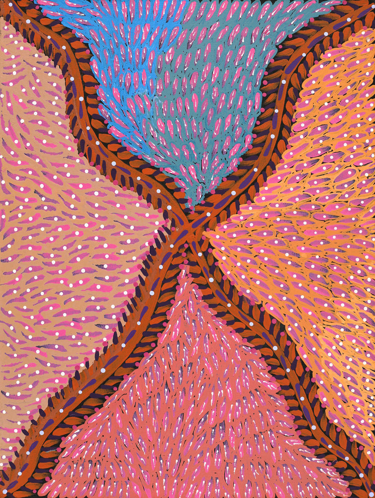 Aboriginal Artwork by Drusilla Nangala Spencer, Watiya-warnu Jukurrpa (Seed Dreaming), 61x46cm