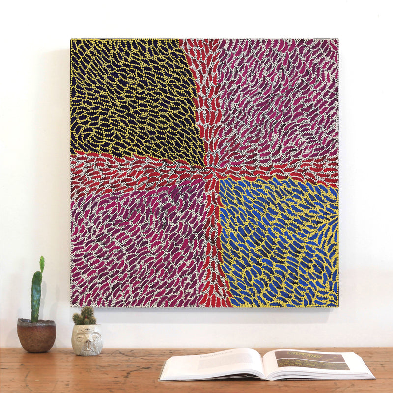 Aboriginal Artwork by Drusilla Nangala Spencer, Yuparli Jukurrpa (Bush Banana Dreaming), 61x61cm