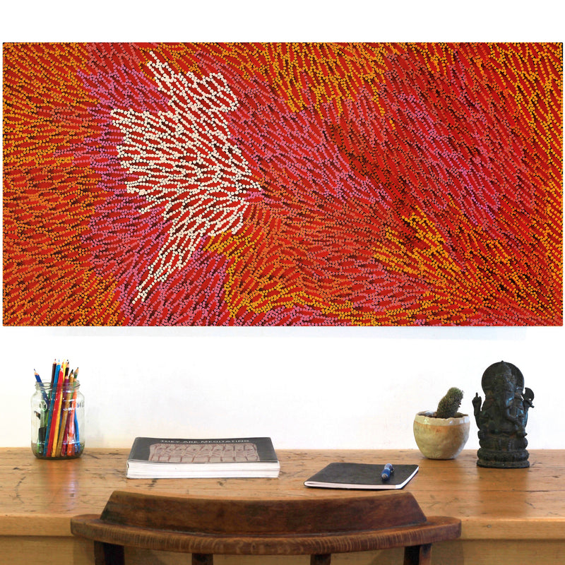 Aboriginal Artwork by Drusilla Nangala Spencer, Watiya-warnu Jukurrpa (Seed Dreaming), 91x46cm