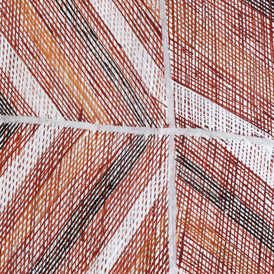 Aboriginal Artwork by Eileena Lamanga, Wak Wak, 104x43cm Bark Painting