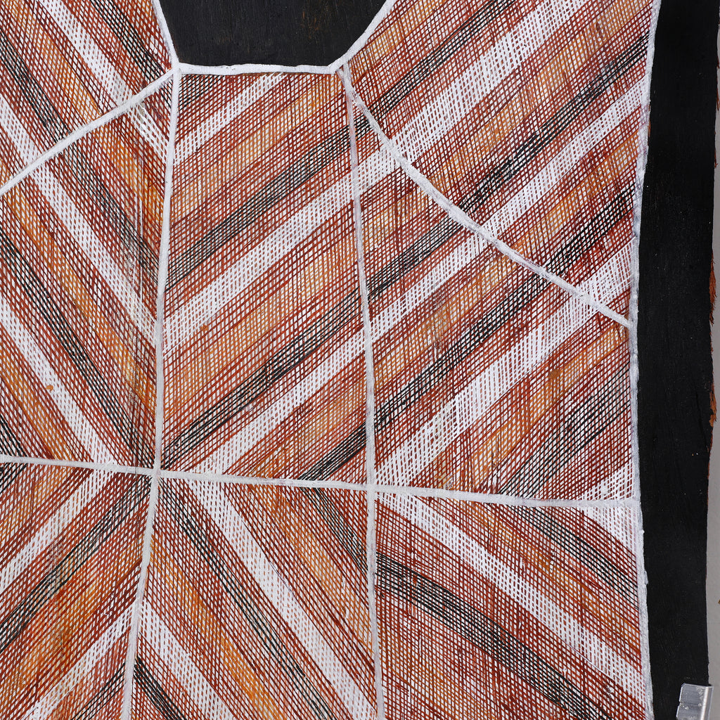 Aboriginal Artwork by Eileena Lamanga, Wak Wak, 104x43cm Bark Painting