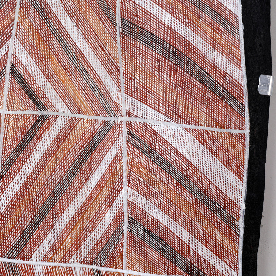 Aboriginal Artwork by Eileena Lamanga, Wak Wak, 104x43cm Bark Painting