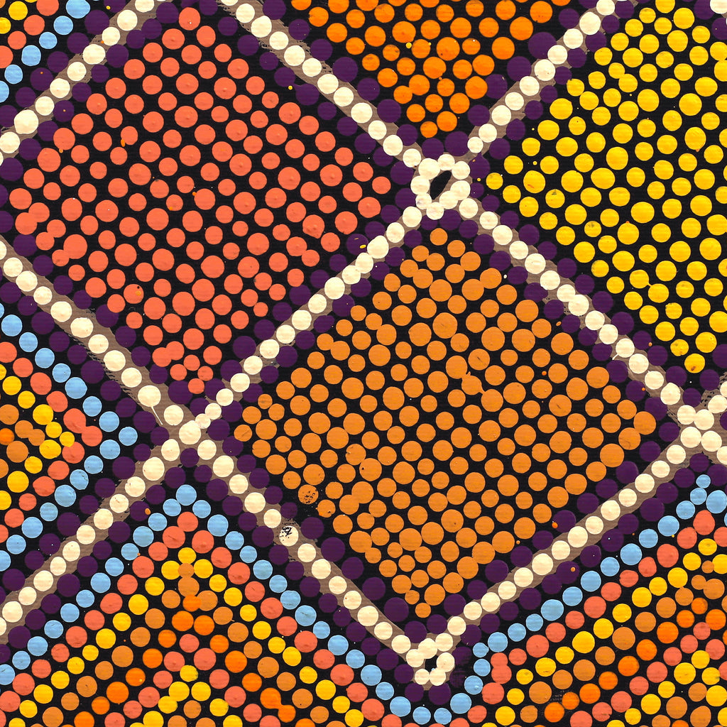 Aboriginal Art by Elizabeth Napanangka Dixon, Ngalyipi Jukurrpa (Snakevine Dreaming) - Mina Mina, 30x30cm - ART ARK®