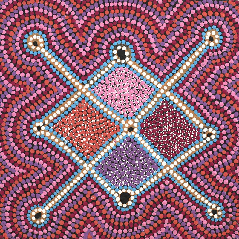 Aboriginal Artwork by Elizabeth Napanangka Dixon, Ngalyipi Jukurrpa (Snakevine Dreaming) - Mina Mina, 30x30cm