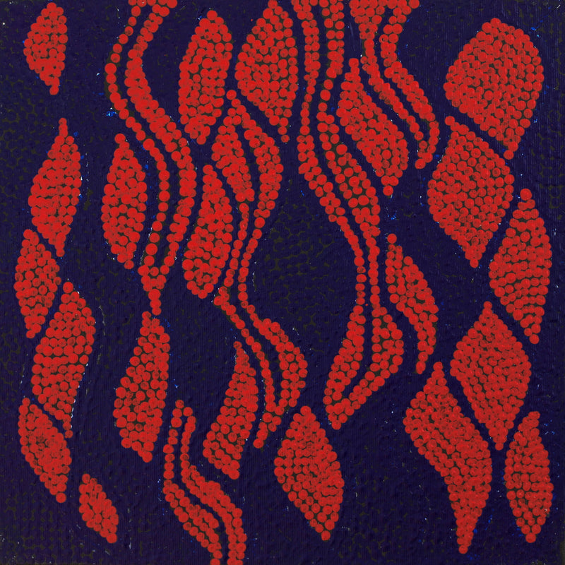 Aboriginal Artwork by Enid Nangala Gallagher, Ngapa Jukurrpa (Water Dreaming) - Mikanji, 30x30cm
