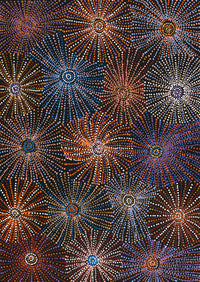 Aboriginal Artwork by Evelyn Nangala Robertson, Ngapa Jukurrpa - Puyurru, 107x76cm