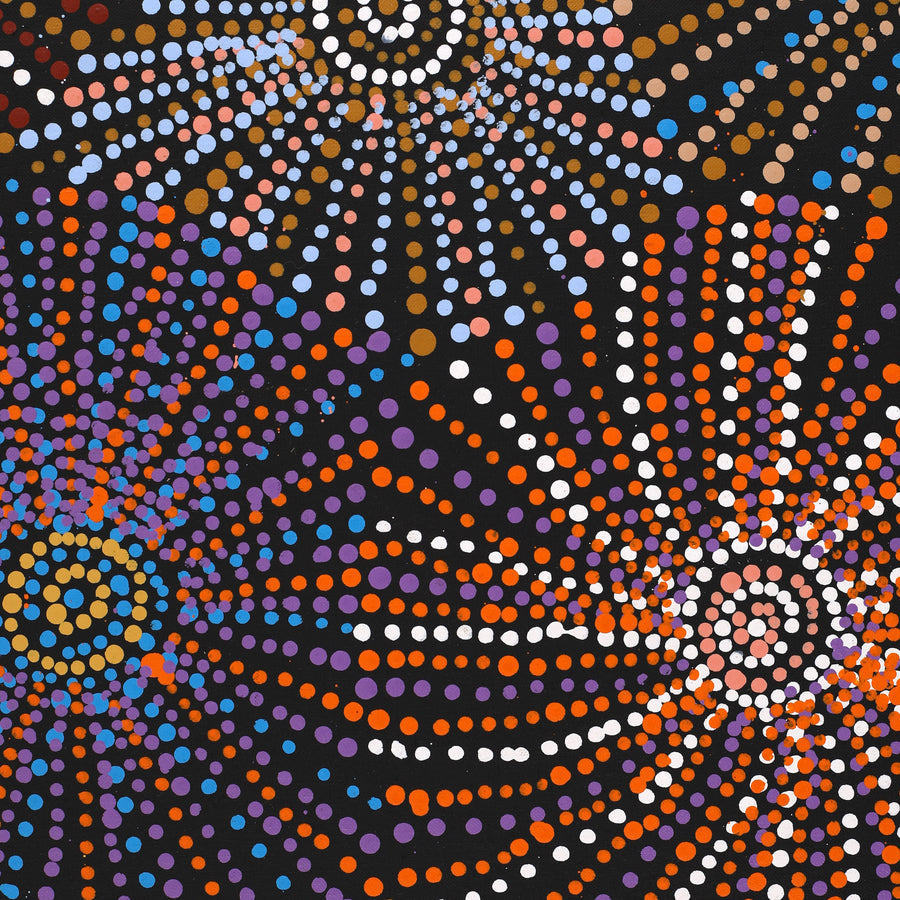 Aboriginal Artwork by Evelyn Nangala Robertson, Ngapa Jukurrpa - Puyurru, 107x76cm