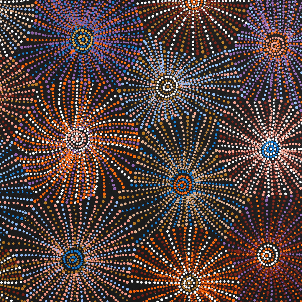 Aboriginal Artwork by Evelyn Nangala Robertson, Ngapa Jukurrpa - Puyurru, 107x76cm