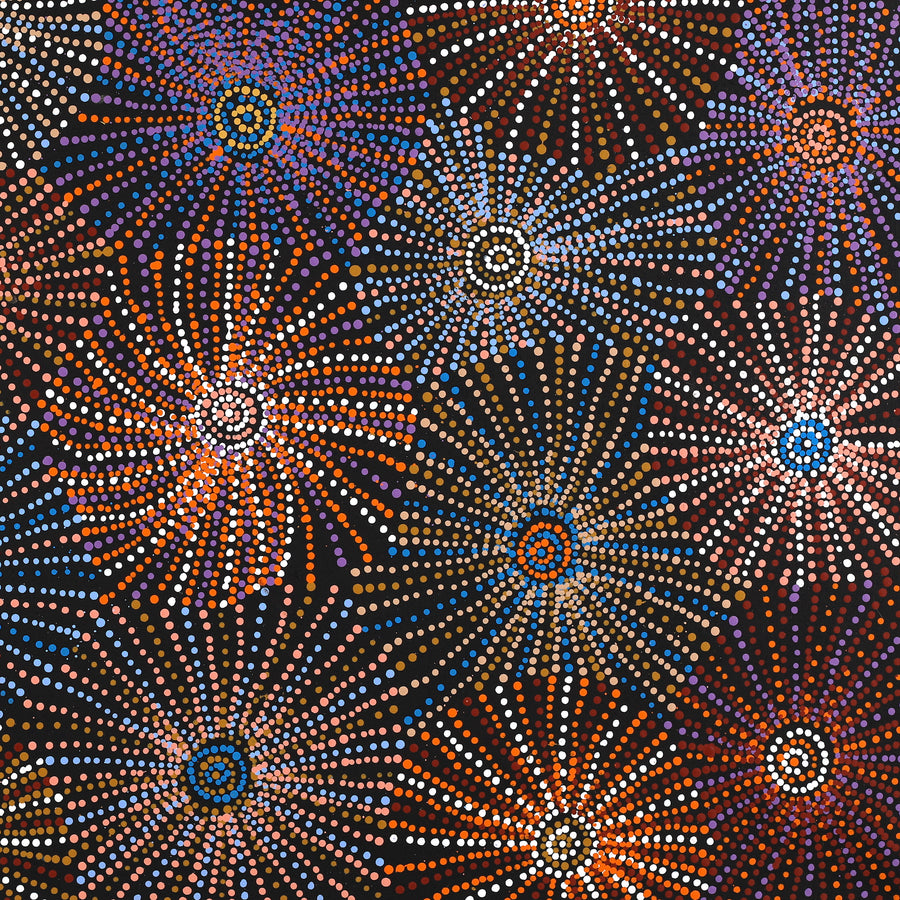 Aboriginal Artwork by Evelyn Nangala Robertson, Ngapa Jukurrpa - Puyurru, 107x76cm