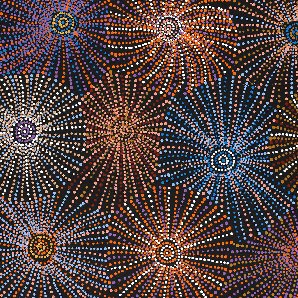 Aboriginal Artwork by Evelyn Nangala Robertson, Ngapa Jukurrpa - Puyurru, 107x76cm