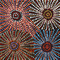 Aboriginal Artwork by Evelyn Nangala Robertson, Ngapa Jukurrpa - Pirlinyarnu, 30x30cm